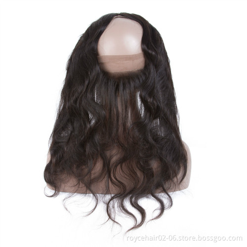 Thin Skin Transparent Pre plucked 360 Degree Human Hair Full Lace Frontal Closure with Baby Hair